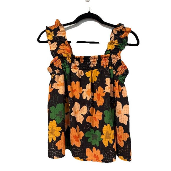 Who What Wear Top Womens Small Sleeveless Floral Stretch Ruffle Coquette Bloom - Picture 1 of 5